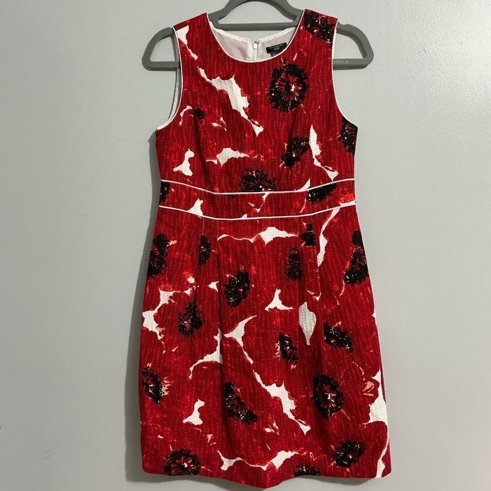 Ann Taylor LOFT Floral Sleeveless Dress Red Black Poppy Fit And Flare size 8P